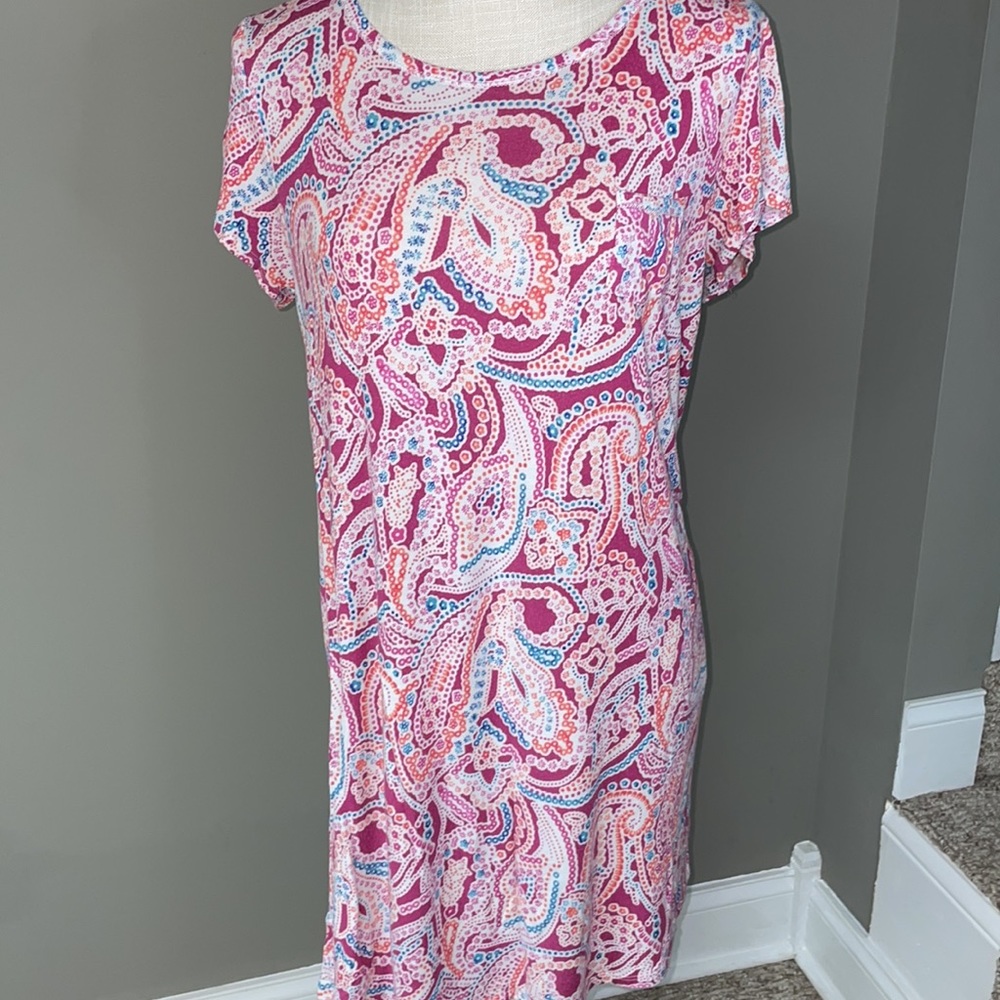 2 women’s t-shirt gowns. Size large one pink one paisley pink and aqua colors